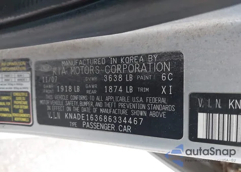 2008 Kia Rio5 Sx z USA, uszkodzony, nr VIN KNADE163686334467